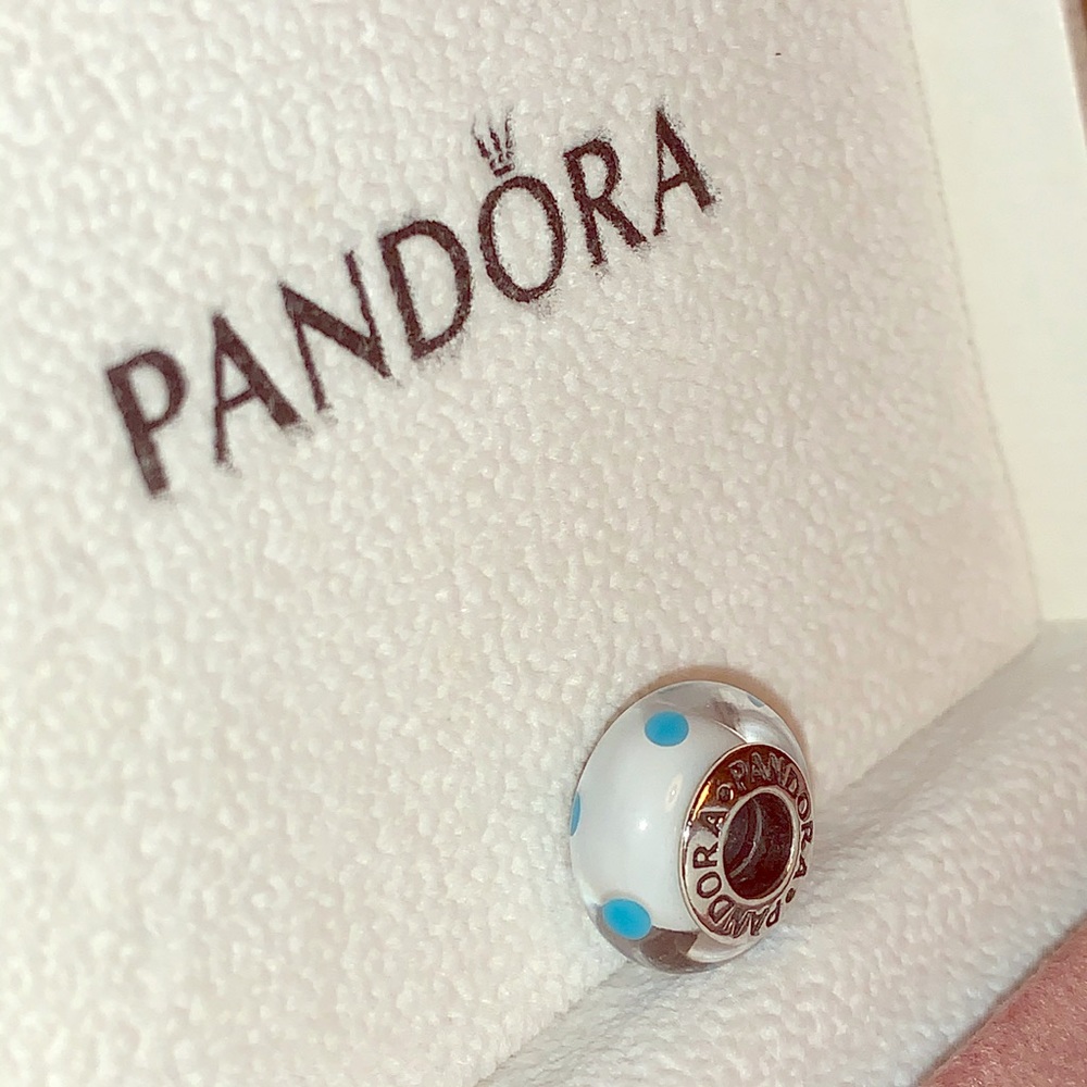 Pandora Charms white blue dots glass spacer bead